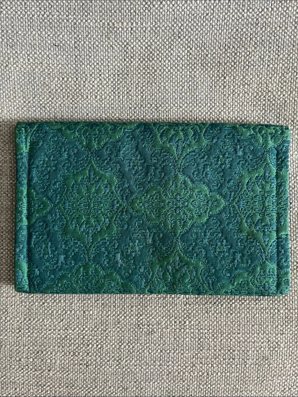 Vintage Brocade Sequined Clutch Purse Teal green blue Formal Bag